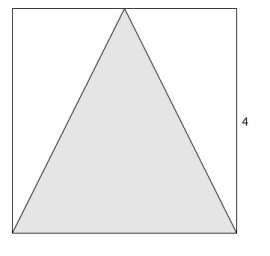 Et kvadrat med sidelengde 4 og en likebeint trekant i kvadratet.